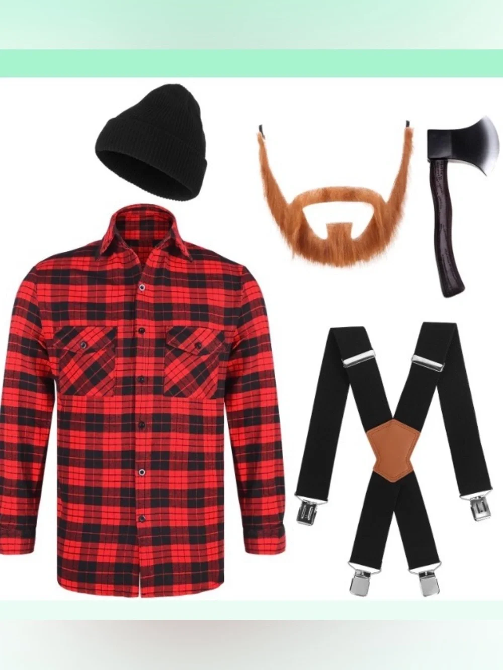 5 Pcs Lumberjack Costume Plaid Flannel adult small never worn